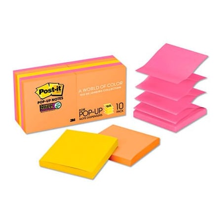 3M Post-it Pop-up Notes Super Sticky Pop-Up Notes Rio de Janeiro, 3" x 3", 90 Sheets, 10/Pack R33010SSAU